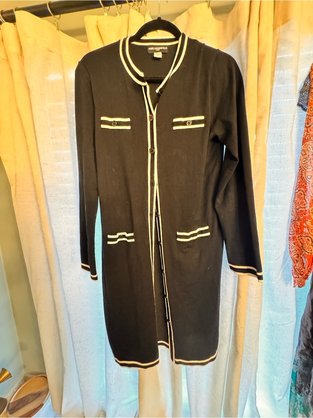 Karl Lagerfeld Black Cardigan with Cream Trim